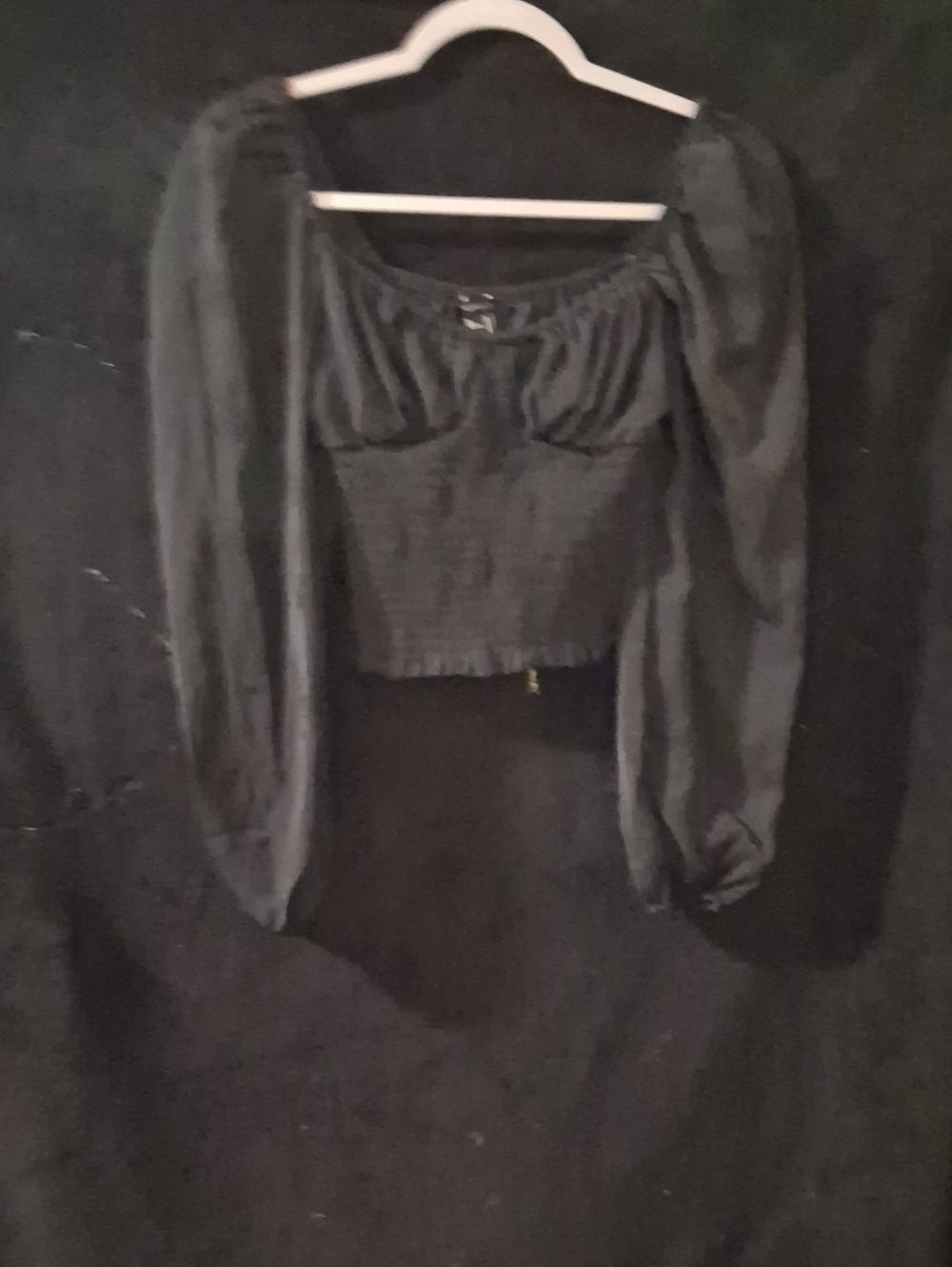 Black Puff Sleeve Cropped Top - Women